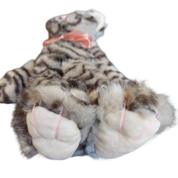 T.C. Dawson Brown Striped Cat Plush Stuffed Animal Toy with Bow 12" Cute Gift - Picture 4 of 11
